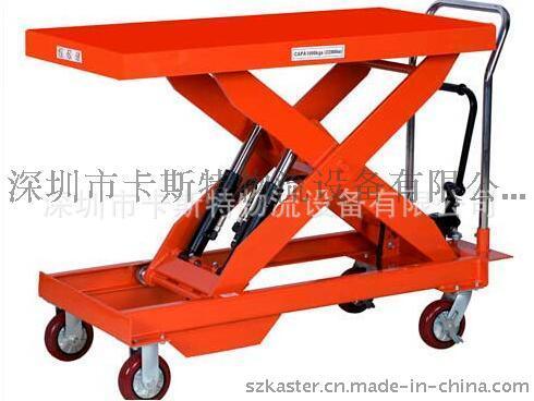广州卡斯特PTD1000红色钢材移动手动液压升降平台车